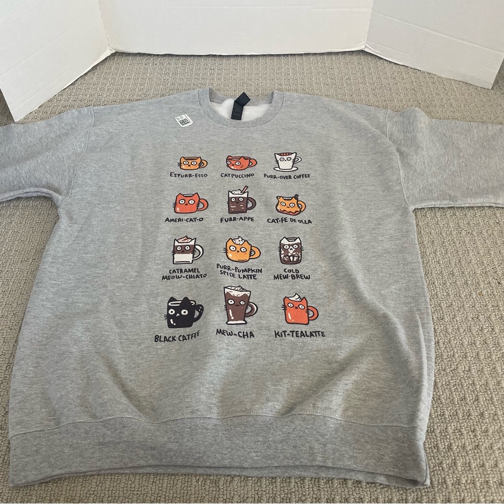 New unisex gray cat sweatshirt